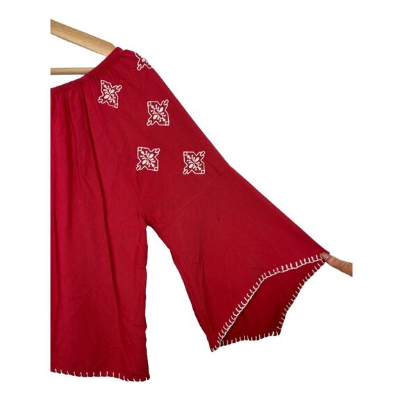 Ariat Red Long Sleeve Off Shoulder Blouse Size M Embroidered  Boho - Picture 6 of 7